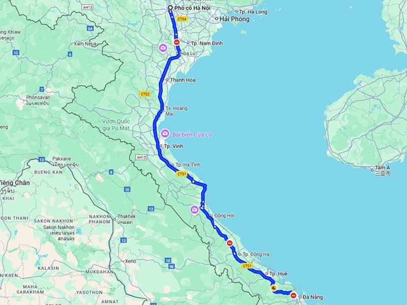 Hanoi to Danang distance
