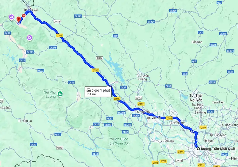 Hanoi to Sapa VIP bus route map